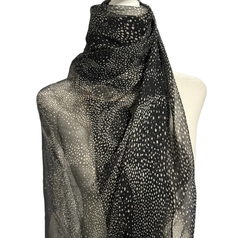 Oversized sheer black scarf/shawl with very pale pink dots and detailing. GUC